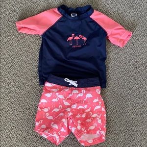Janie + Jack flamingo swim truck +rash guard set